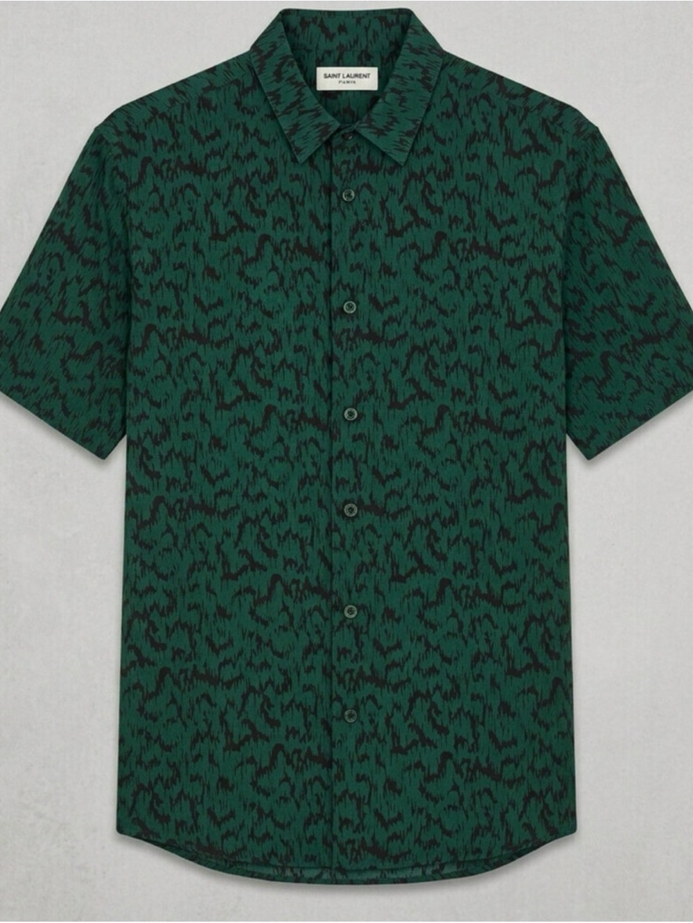 Saint Laurent Dark Green and Black Short-Sleeve Button-Down Shirt